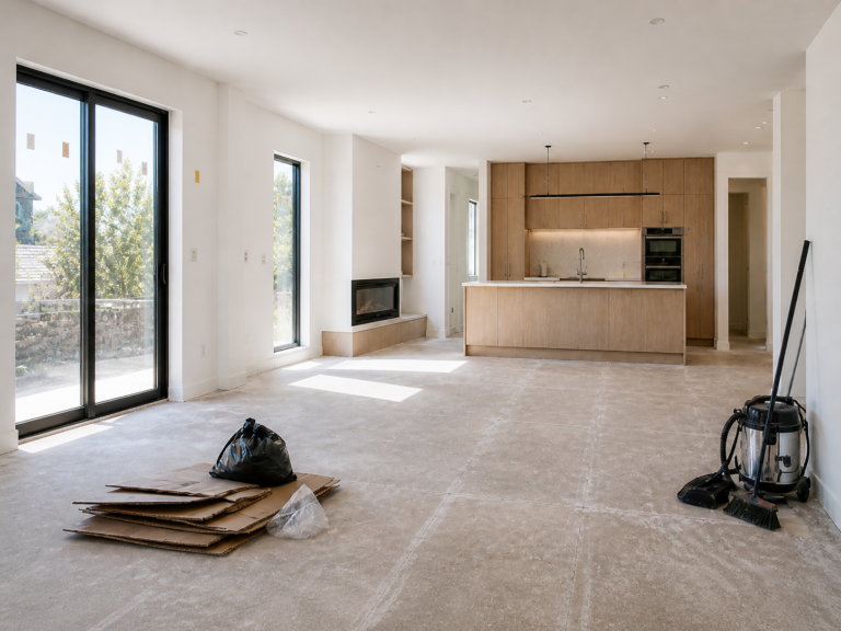 Construction debris removal and rough cleaning in a commercial building in Orlando